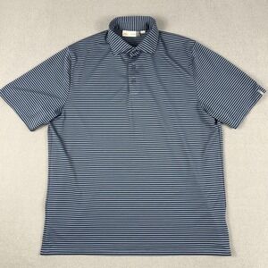 KJUS Polo Shirt Mens Large Blue Stripe Short Sleeve‎ Comfort Fit Golf UPF 30+